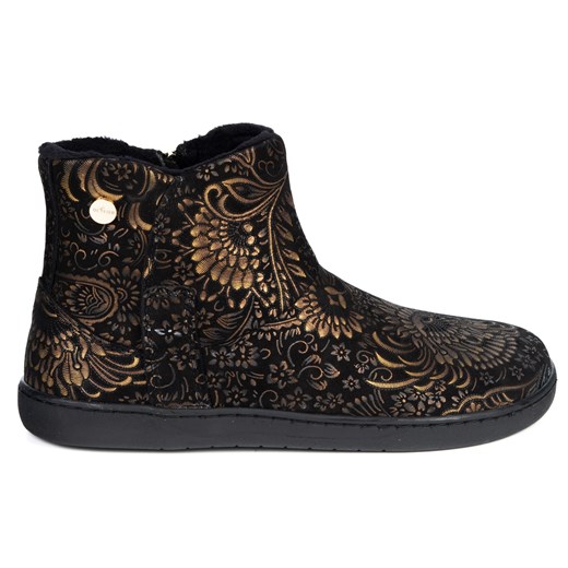 Damskie botki barefoot zimowe skórzane ocieplane futerkiem Olivier 202MP kwiaty złote ze sklepu butyolivier w kategorii Botki - zdjęcie 187301769