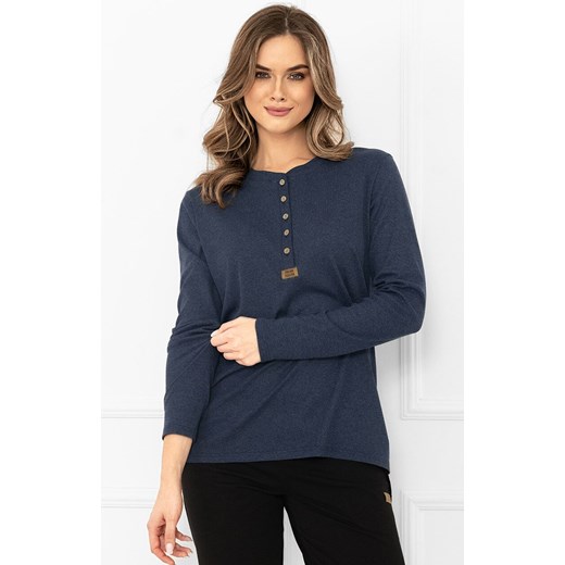 Bawełniana bluzka damska z długim rękawem granatowy melanż Gordo, Kolor granatowy melanż, Rozmiar S, Italian Fashion ze sklepu Primodo w kategorii Bluzki damskie - zdjęcie 187302178