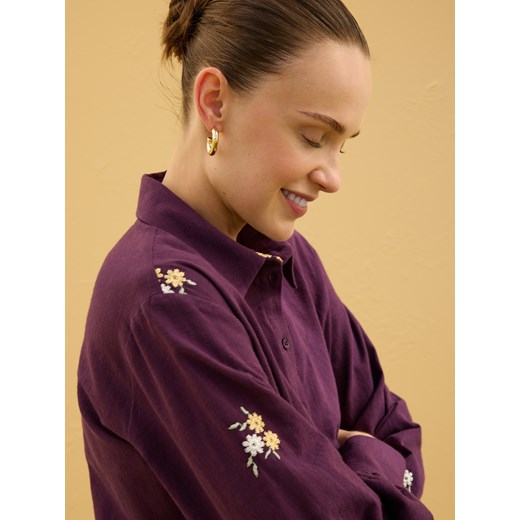 Reserved - Koszula z haftowanym wzorem - bordowy ze sklepu Reserved w kategorii Koszule damskie - zdjęcie 187303629