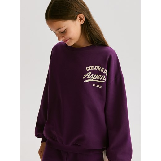 Reserved - Bawełniana bluza z nadrukiem - ciemnofioletowy Reserved 152 (11 lat) Reserved