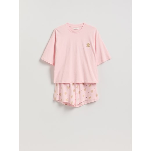 Reserved - Świąteczna piżama dwuczęściowa - pastelowy róż ze sklepu Reserved w kategorii Piżamy damskie - zdjęcie 187304907