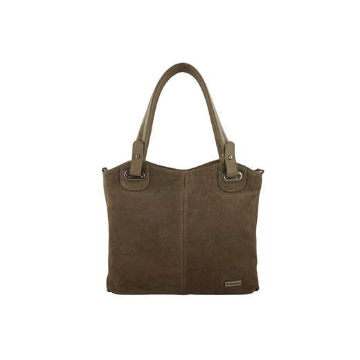 Duża elegancka torebka z naturalnej skóry i zamszu - Beżowa ze sklepu butyolivier w kategorii Torby Shopper bag - zdjęcie 187308577