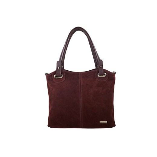 Duża elegancka torebka z naturalnej skóry i zamszu - Bordowa ze sklepu butyolivier w kategorii Torby Shopper bag - zdjęcie 187308586