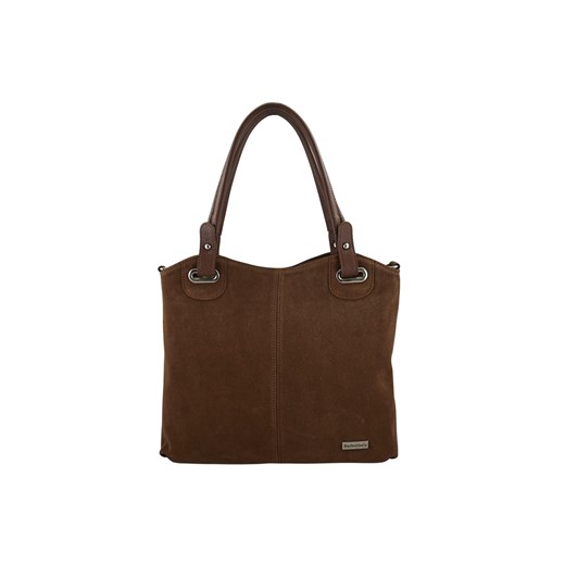 Duża elegancka torebka z naturalnej skóry i zamszu - Brązowa ze sklepu butyolivier w kategorii Torby Shopper bag - zdjęcie 187308657