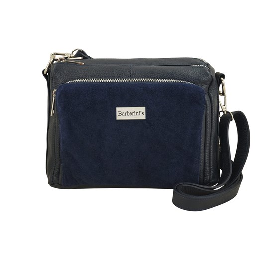 Codzienna torebka ze skóry naturalnej z zamszem - Granatowa - id: 11808n - marki Barberini's - 187308729 Codzienna torebka ze skóry naturalnej z zamszem - Granatowa ze sklepu butyolivier w kategorii Listonoszki - zdjęcie 187308729