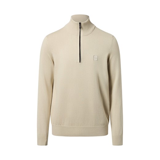 BOSS Orange Męski sweter z dzianiny z kaszmirem - Kanobix Mężczyźni Bawełna kitt jednolity ze sklepu vangraaf w kategorii Swetry męskie - zdjęcie 187311867