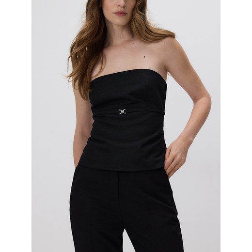 Reserved - Top z błyszczącej tkaniny - czarny ze sklepu Reserved w kategorii Bluzki damskie - zdjęcie 187312176