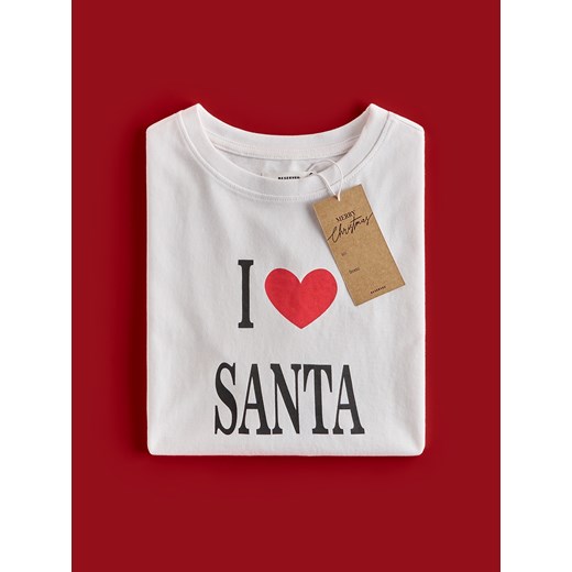 Reserved - T-shirt ze świątecznym motywem - biały - id: 861HD-00X - marki Reserved - 187312608 Reserved - T-shirt ze świątecznym motywem - biały ze sklepu Reserved w kategorii Bluzki damskie - zdjęcie 187312608