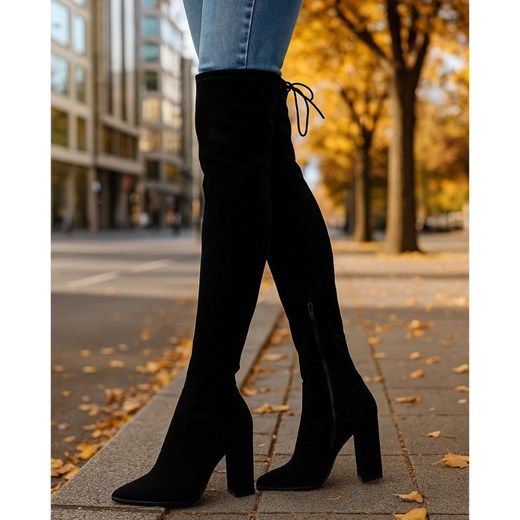 Czarne wysokie kozaki muszkieterki na obcasie /B6-2 18384 W582/ ze sklepu Pantofelek24.pl w kategorii Kozaki damskie - zdjęcie 187312799