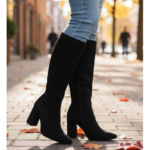 Klasyczne czarne kozaki damskie na obcasie /F3-2 18385 W456/ ze sklepu Pantofelek24.pl w kategorii Kozaki damskie - zdjęcie 187312828