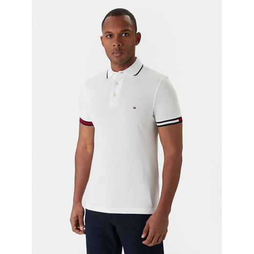 Tommy Hilfiger Polo Flag Cuff MW0MW38458 Biały Slim Fit ze sklepu MODIVO w kategorii T-shirty męskie - zdjęcie 187314076