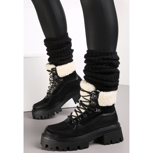 Czarne Traperki na Podeszwie z Protektorem i Futerkiem Alling ze sklepu born2be.pl w kategorii Workery damskie - zdjęcie 187314749