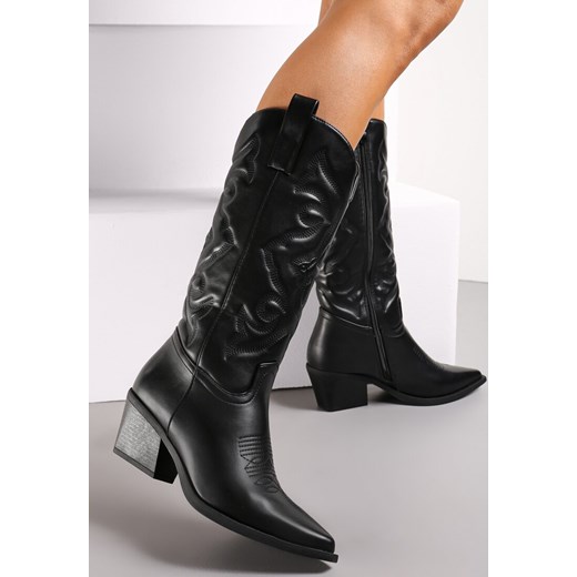 Czarne Kozaki Kowbojki na Stożku z Przeszyciami Ganavou ze sklepu renee.pl w kategorii Kozaki damskie - zdjęcie 187314896