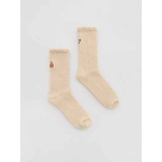 Reserved - Skarpetki z haftem - beżowy ze sklepu Reserved w kategorii Skarpetki damskie - zdjęcie 187315248