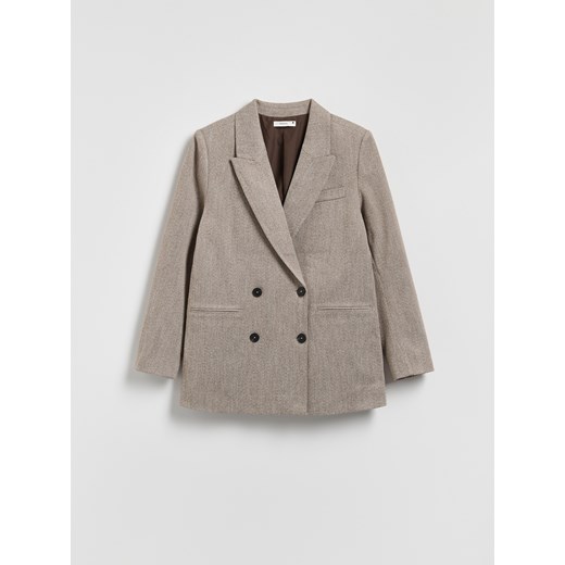 Reserved - Dwurzędowa marynarka w jodełkę - brązowy ze sklepu Reserved w kategorii Kurtki damskie - zdjęcie 187315386