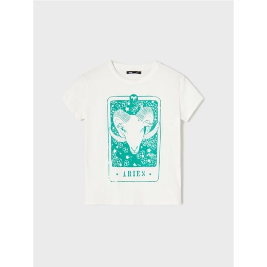 Sinsay - Bawełniana koszulka z nadrukiem - biały ze sklepu Sinsay w kategorii Bluzki damskie - zdjęcie 187316078