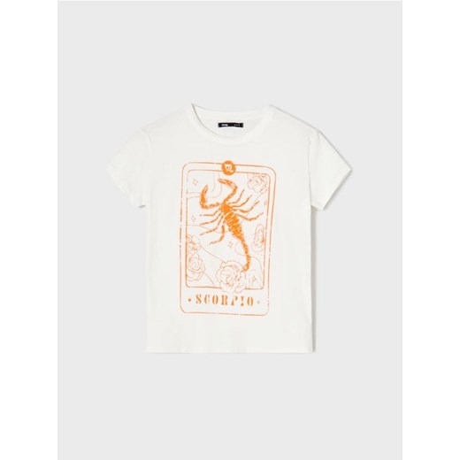 Sinsay - Bawełniana koszulka z nadrukiem - kremowy ze sklepu Sinsay w kategorii Bluzki damskie - zdjęcie 187316088