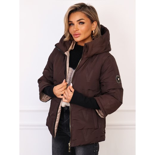 KURTKA ASYMETRYCZNA Z PRZEDŁUŻONYMI ŚCIĄGACZAMI PRZY RĘKAWACH- CZEKOLADOWA ze sklepu olika.com.pl w kategorii Kurtki damskie - zdjęcie 187320806