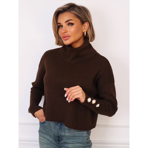 SWETER Z GOLFEM I OZDOBNYMI GUZIKAMI NA MANKIETACH- CZEKOLADOWY - id: 20608 - marki Olika - 187320819 SWETER Z GOLFEM I OZDOBNYMI GUZIKAMI NA MANKIETACH- CZEKOLADOWY ze sklepu olika.com.pl w kategorii Swetry damskie - zdjęcie 187320819