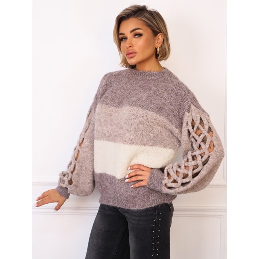 SWETER W PASY Z PLECIONYMI RĘKAWAMI- FANGO - id: 20579 - marki Olika - 187320827 SWETER W PASY Z PLECIONYMI RĘKAWAMI- FANGO ze sklepu olika.com.pl w kategorii Swetry damskie - zdjęcie 187320827