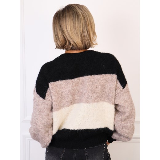 SWETER W PASY Z PLECIONYMI RĘKAWAMI- CZARNY Olika uniwersalny olika.com.pl