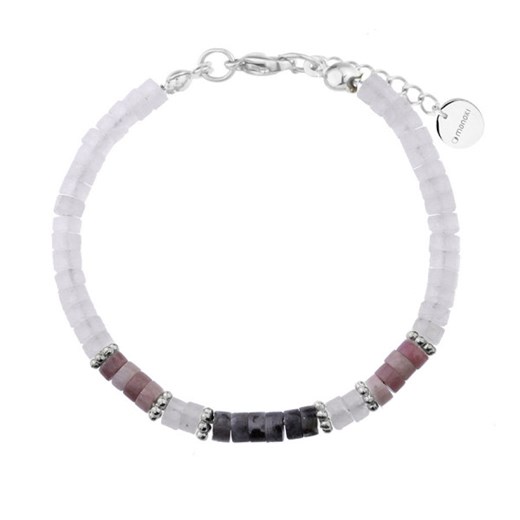 Srebrna bransoletka damska z kamieniem księżycowym, larvikitem i rodonitem, stal szlachetna ze sklepu manoki.pl w kategorii Bransoletki - zdjęcie 187321259