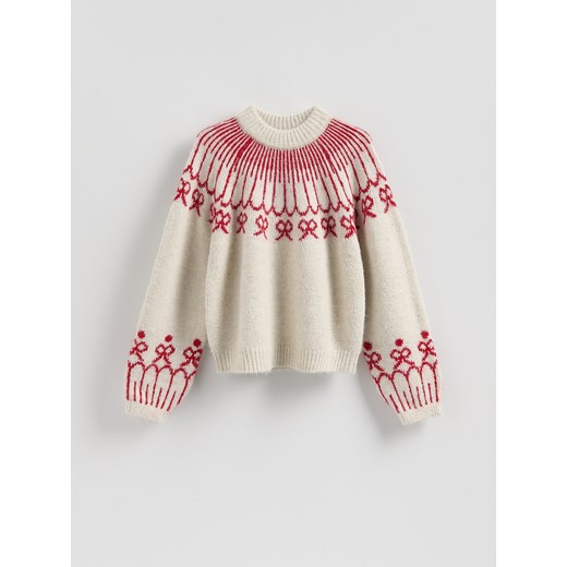 Reserved - Wzorzysty sweter - beżowy Reserved L Reserved