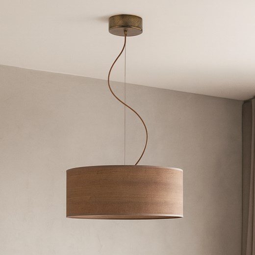 Elegancka lampa wisząca do sypialni z abażurem w kolorze orzechowym HAJFA ECO fi - 40 cm - kolor orzechowy ze sklepu Lysne w kategorii Lampy wiszące - zdjęcie 187322417