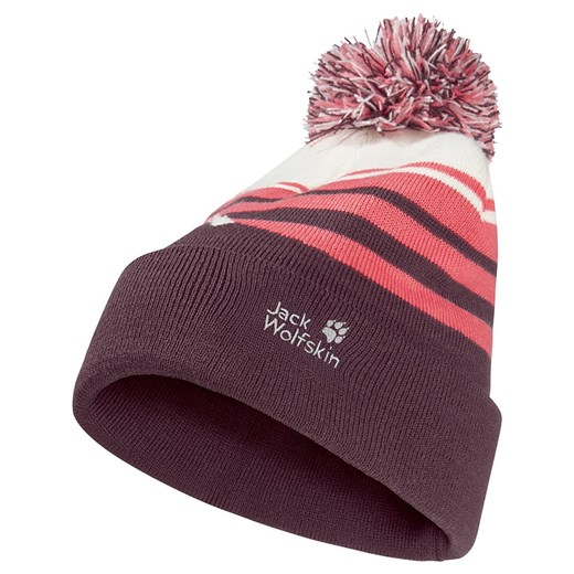 Jack Wolfskin Czapka &quot;Stripy Pompom&quot; w kolorze jagodowo-różowo-kremowym ze sklepu Limango Polska w kategorii Czapki dziecięce - zdjęcie 187323657