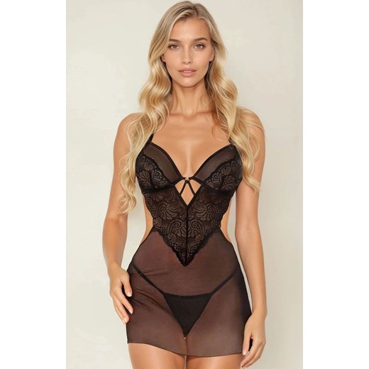 Czarna koszulka babydoll i stringi Adela, Kolor czarny, Rozmiar S/M, SoftLine Collection ze sklepu Intymna w kategorii Koszule nocne - zdjęcie 187323785