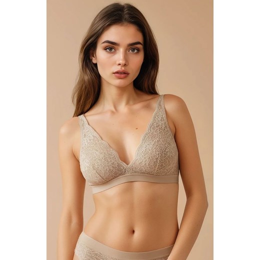 Koronkowy biustonosz soft bez fiszibn WB-749 Natural eco, Kolor ecru, Rozmiar 65B, Kinga ze sklepu Intymna w kategorii Biustonosze - zdjęcie 187323898