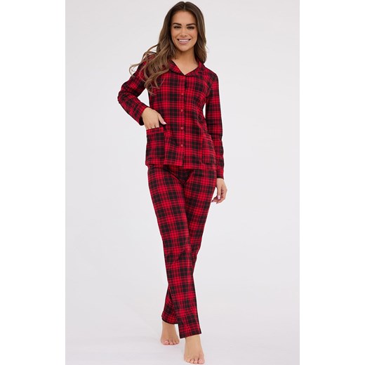 Długa piżama damska w kratę Tracy 482, Kolor czerwony-kratka, Rozmiar L, Cornette ze sklepu Intymna w kategorii Piżamy damskie - zdjęcie 187323926