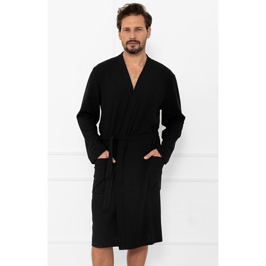 Czarny szlafrok męski na długi rękaw Bono, Kolor czarny, Rozmiar M, Italian Fashion ze sklepu Intymna w kategorii Szlafroki męskie - zdjęcie 187324238