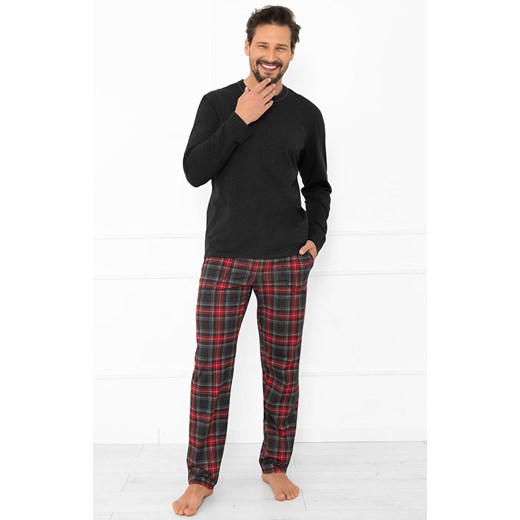 Długa bawełniana piżama męska grafitowa Rusoli, Kolor grafitowo-czerwony, Rozmiar M, Italian Fashion ze sklepu Intymna w kategorii Piżamy męskie - zdjęcie 187324275