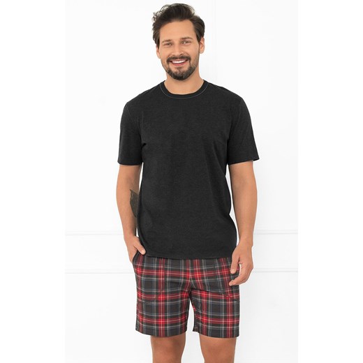 Piżama męska na krótki rękaw i krótkie spodnie grafitowa Rusoli, Kolor grafitowo-czerwony, Rozmiar M, Italian Fashion ze sklepu Intymna w kategorii Piżamy męskie - zdjęcie 187324279