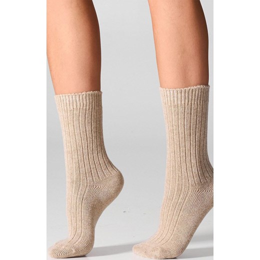 Skarpetki damskie z wełną merynosów i kaszmirem beżowe SCM26, Kolor beżowy, Rozmiar 36-40, LEGS ze sklepu Intymna w kategorii Skarpetki damskie - zdjęcie 187324367