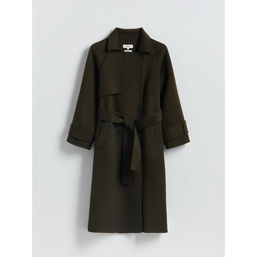 Reserved - Wełniany płaszcz handmade - ciemnozielony ze sklepu Reserved w kategorii Płaszcze damskie - zdjęcie 187325639