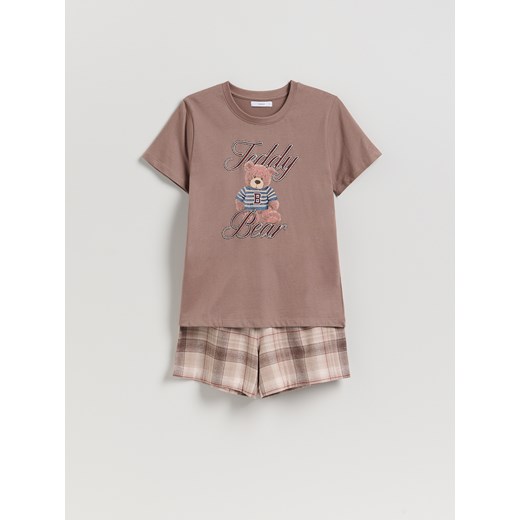 Reserved - Dwuczęściowa piżama z nadrukiem - brązowy ze sklepu Reserved w kategorii Piżamy damskie - zdjęcie 187327286