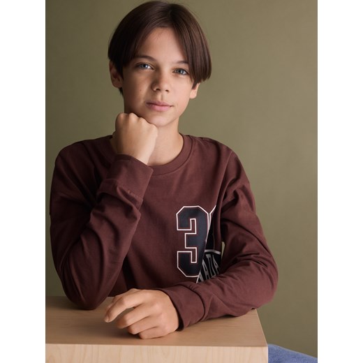 Reserved - Bawełniany longsleeve - brązowy ze sklepu Reserved w kategorii T-shirty chłopięce - zdjęcie 187327329