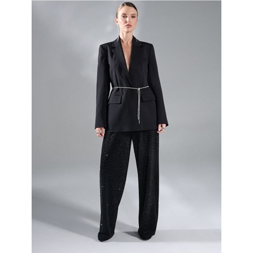 Sinsay - Spodnie wide leg z cyrkoniami - czarny ze sklepu Sinsay w kategorii Spodnie damskie - zdjęcie 187327685