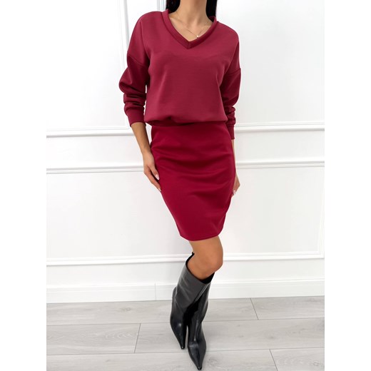 Bordowa Bluza z Dekoltem V ze sklepu ModnaKiecka.pl w kategorii Bluzy damskie - zdjęcie 187327888