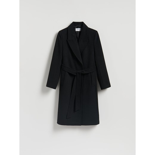 Reserved - Płaszcz z wiązanym paskiem - czarny ze sklepu Reserved w kategorii Płaszcze damskie - zdjęcie 187327947