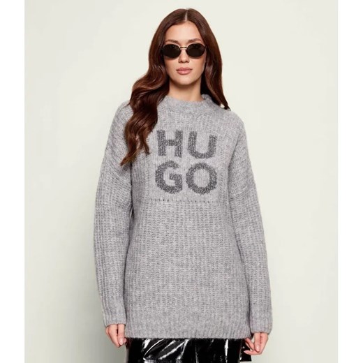 HUGO Wełniany sweter Sloguis | Oversize fit ze sklepu Gomez Fashion Store w kategorii Swetry damskie - zdjęcie 187328006