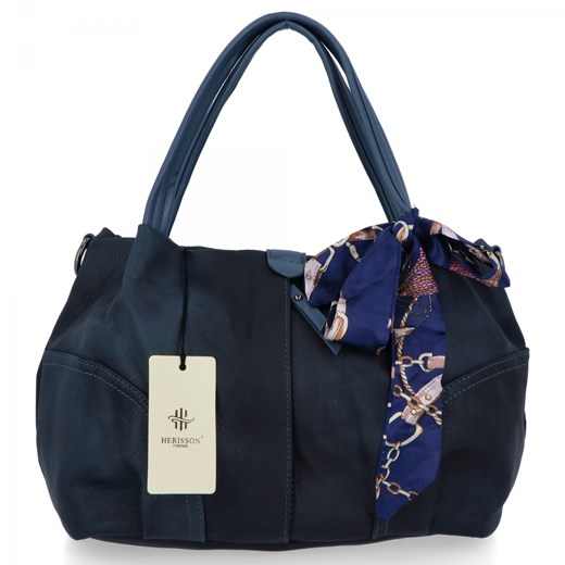 Uniwersalna Torebka Damska Shopper Bag firmy Herisson 15B6038 Granatowa/Jasno Herisson One Size okazja PaniTorbalska