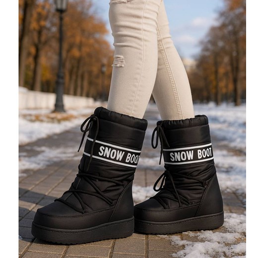 Czarne wysokie kozaki śniegowce damskie /A9-1 18462 T235/ ze sklepu Pantofelek24.pl w kategorii Śniegowce damskie - zdjęcie 187329317
