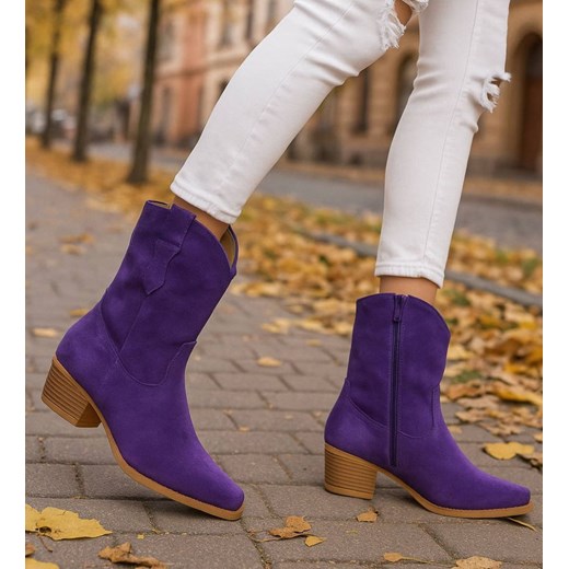 Fioletowe botki damskie kowbojki /D1-3 18422 W287/ ze sklepu Pantofelek24.pl w kategorii Botki - zdjęcie 187330305