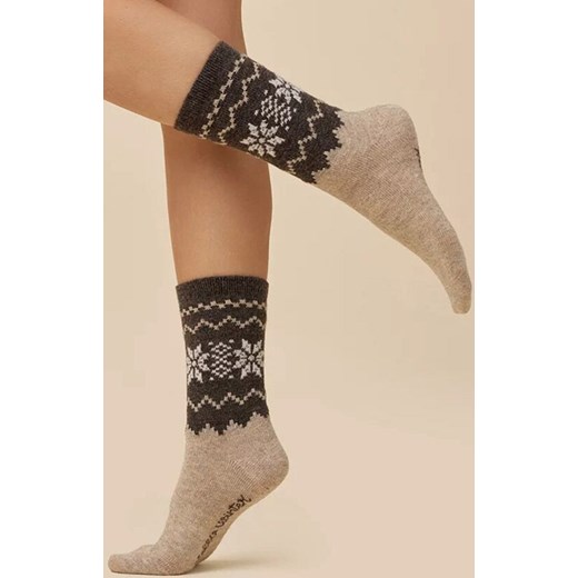 Wełniane skarpetki damskie beżowo-czekoladowe SW070, Kolor beżowo-czekoladowy, Rozmiar 35-38, Gabriella ze sklepu Primodo w kategorii Skarpetki damskie - zdjęcie 187330489