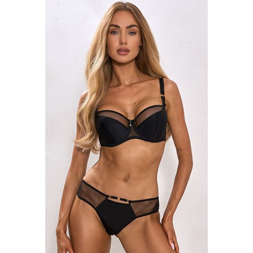 Biustonosz usztywniany z ozdobnym łańcuszkiem Gold Rush, Kolor czarny, Rozmiar 65D, Róża ze sklepu Primodo w kategorii Biustonosze - zdjęcie 187330769