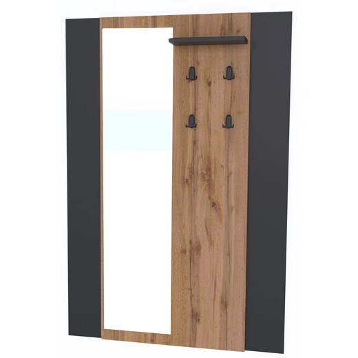 Nowoczesny wieszak ścienny z lustrem dąb wotan + czarny L0-M60 ze sklepu Edinos.pl w kategorii Zestawy mebli do przedpokoju - zdjęcie 187330985