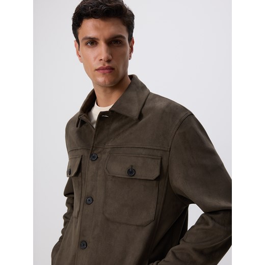 Reserved - Koszula z imitacji zamszu - zielony ze sklepu Reserved w kategorii Koszule męskie - zdjęcie 187331229